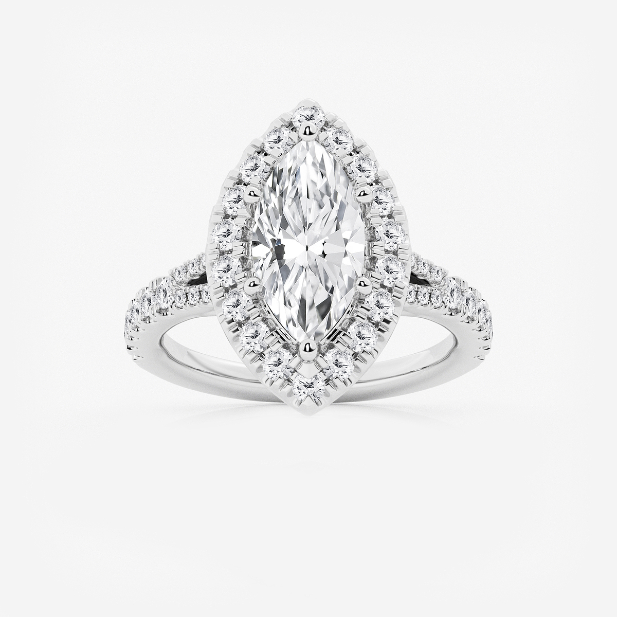 2 5/8 ctw Marquise Lab Grown Diamond Split Shank Halo Engagement Ring 14K White Gold, E, VS1