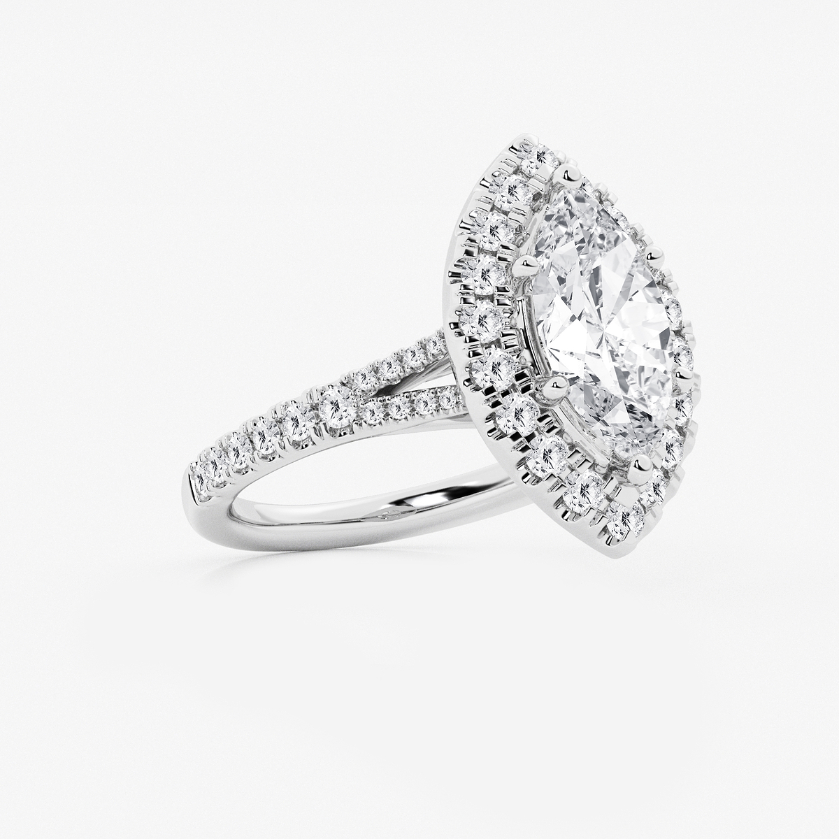 2 5/8 ctw Marquise Lab Grown Diamond Split Shank Halo Engagement Ring 14K White Gold, E, VS1