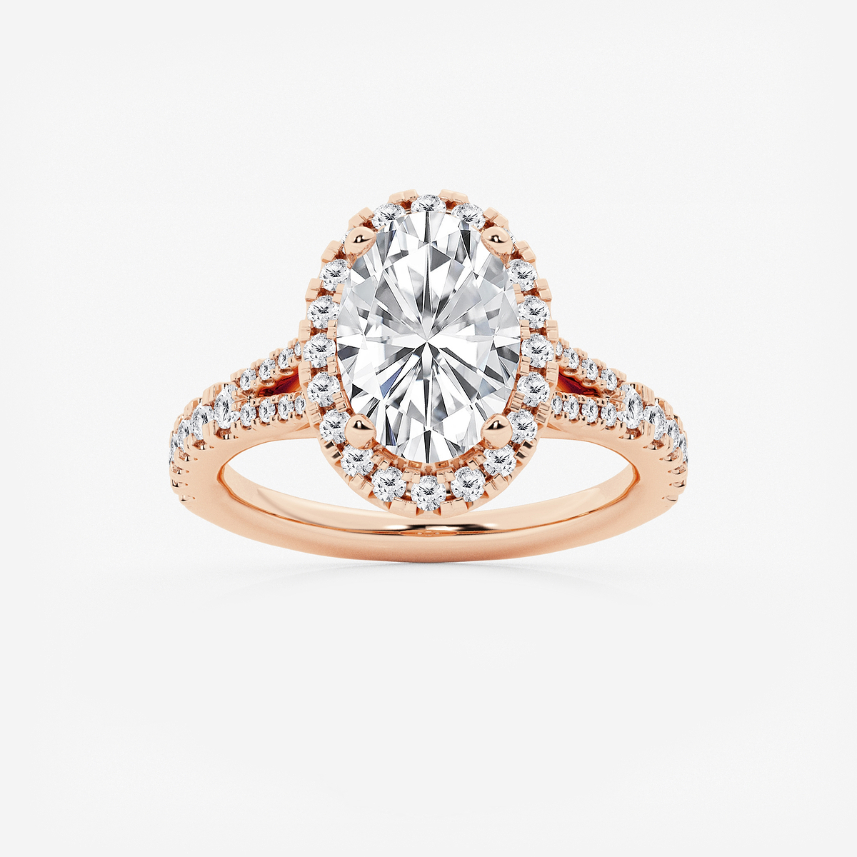 3 1/5 ctw Oval Lab Grown Diamond Split Shank Halo Engagement Ring