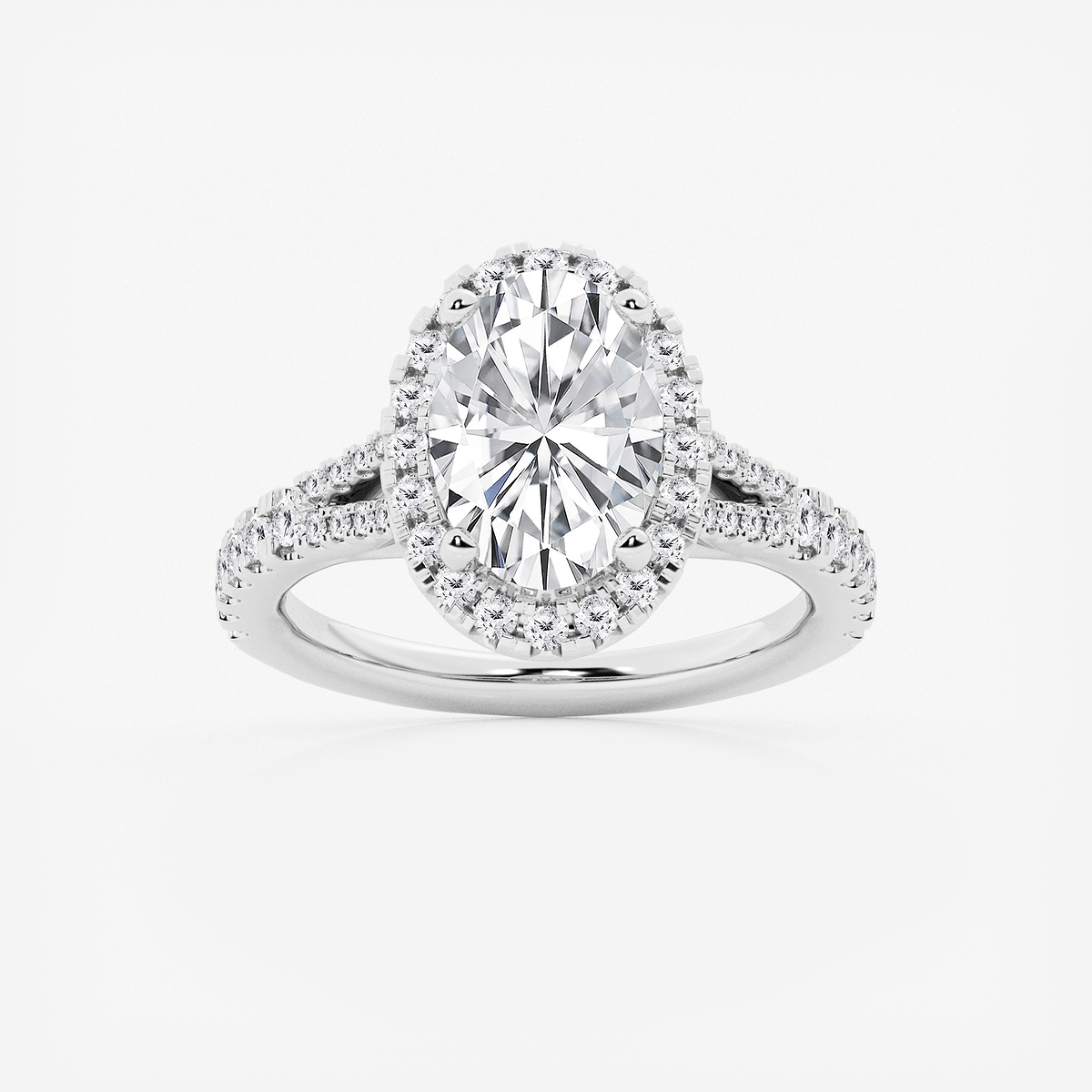 3 1/5 ctw Oval Lab Grown Diamond Split Shank Halo Engagement Ring