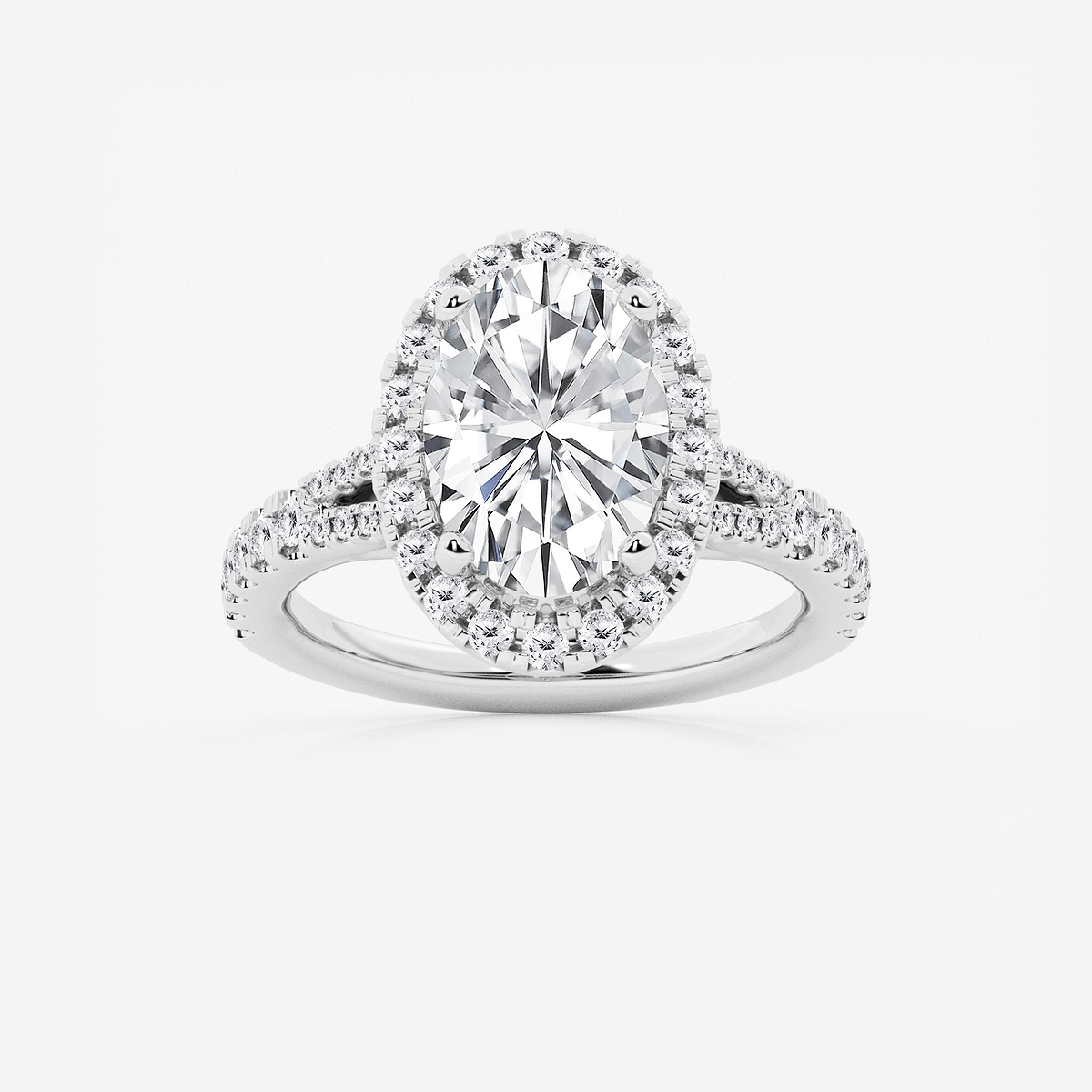 3 3/4 ctw Oval Lab Grown Diamond Split Shank Halo Engagement Ring