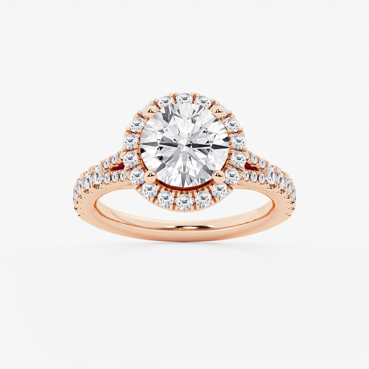 3 1/5 ctw Round Lab Grown Diamond Split Shank Halo Engagement Ring