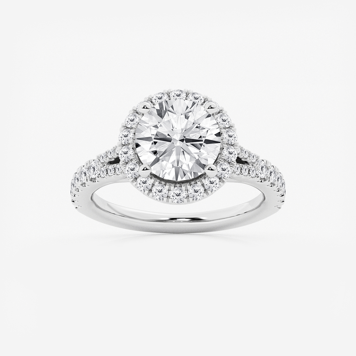 3 1/5 ctw Round Lab Grown Diamond Split Shank Halo Engagement Ring
