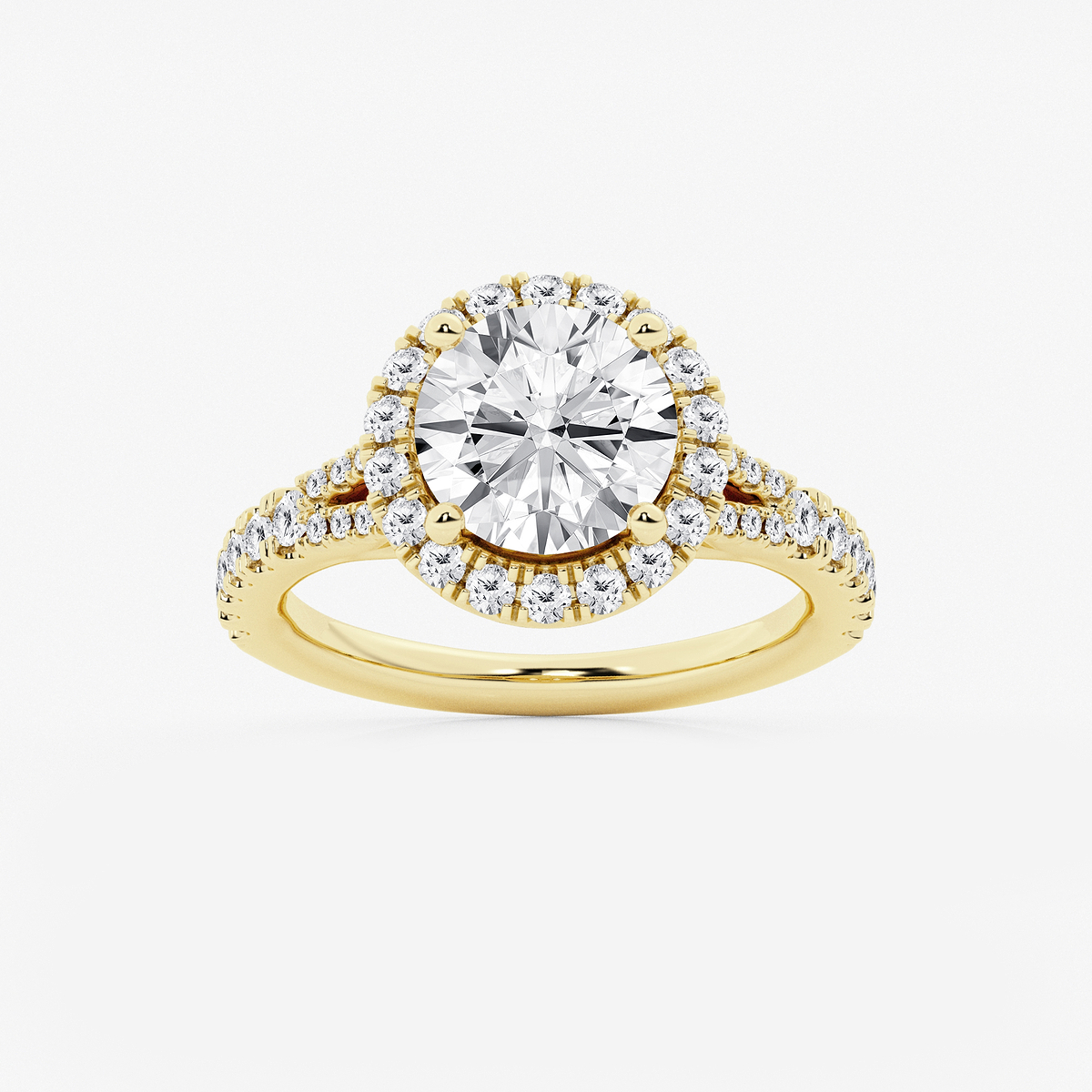 3 1/5 ctw Round Lab Grown Diamond Split Shank Halo Engagement Ring