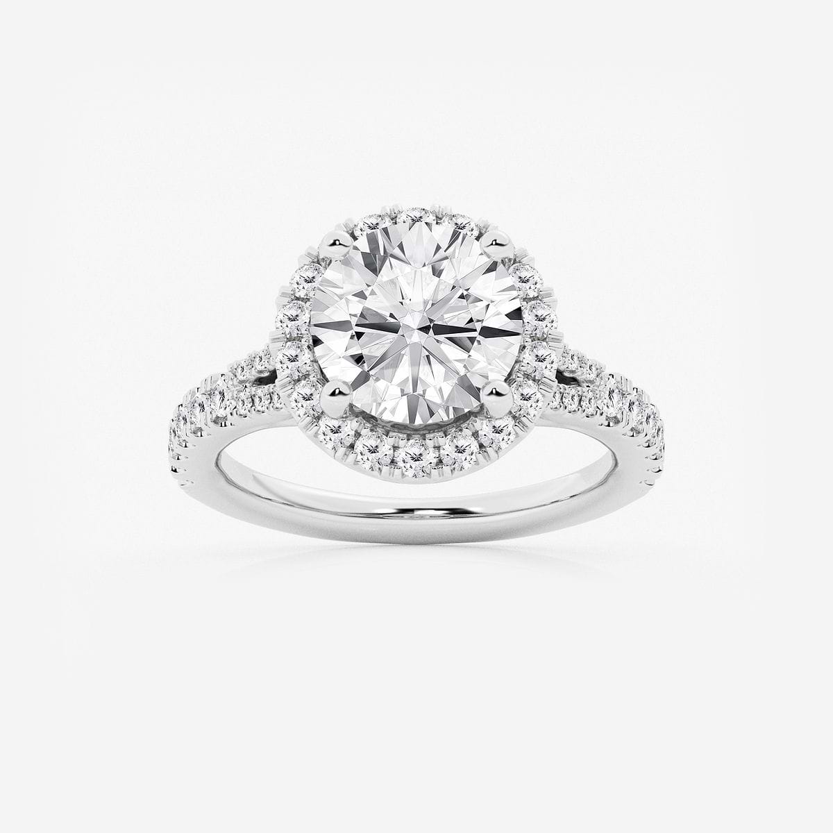 3 3/4 ctw Round Lab Grown Diamond Split Shank Halo Engagement Ring