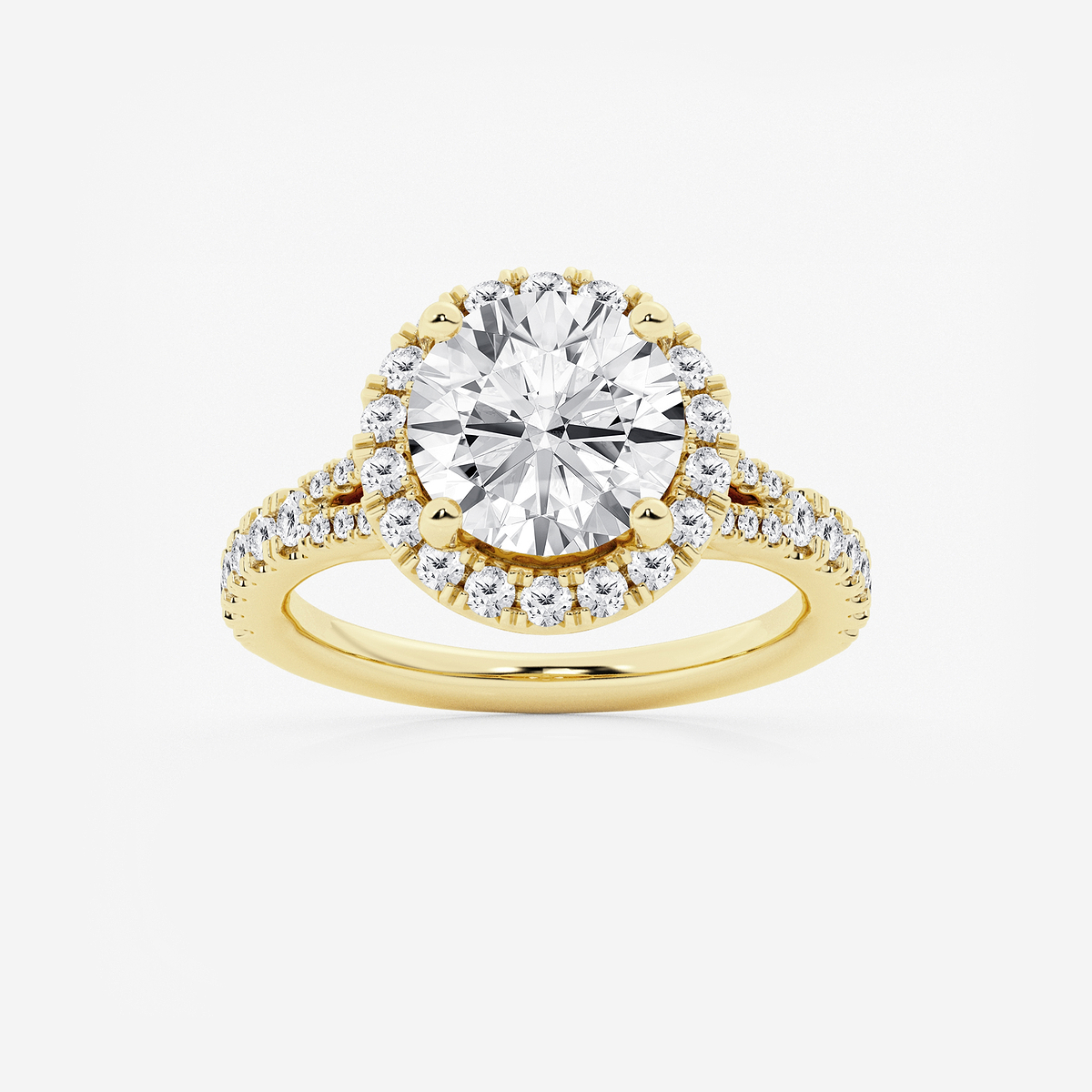 3 3/4 ctw Round Lab Grown Diamond Split Shank Halo Engagement Ring