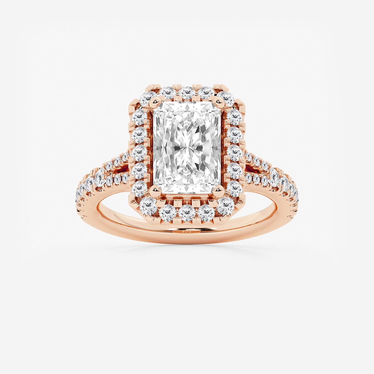 3 1/5 ctw Radiant Lab Grown Diamond Split Shank Halo Engagement Ring