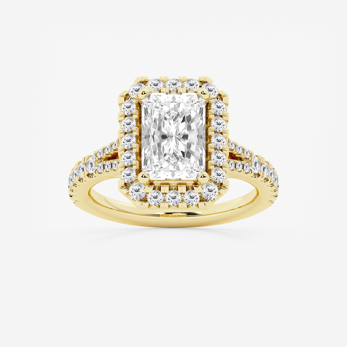 3 1/5 ctw Radiant Lab Grown Diamond Split Shank Halo Engagement Ring