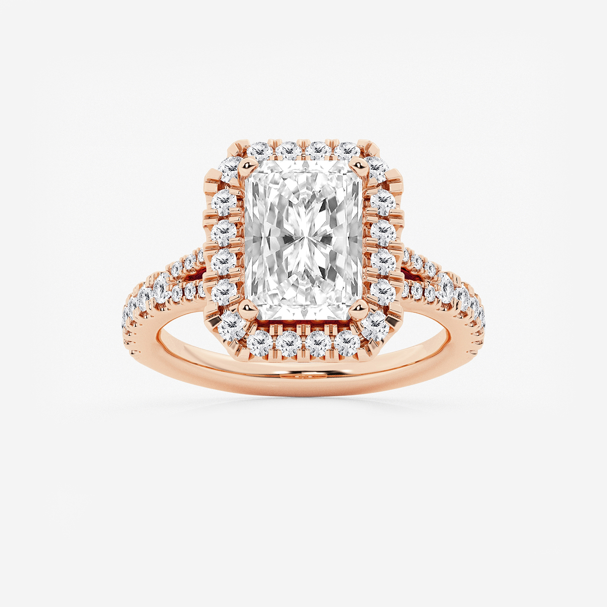 3 3/4 ctw Radiant Lab Grown Diamond Split Shank Halo Engagement Ring