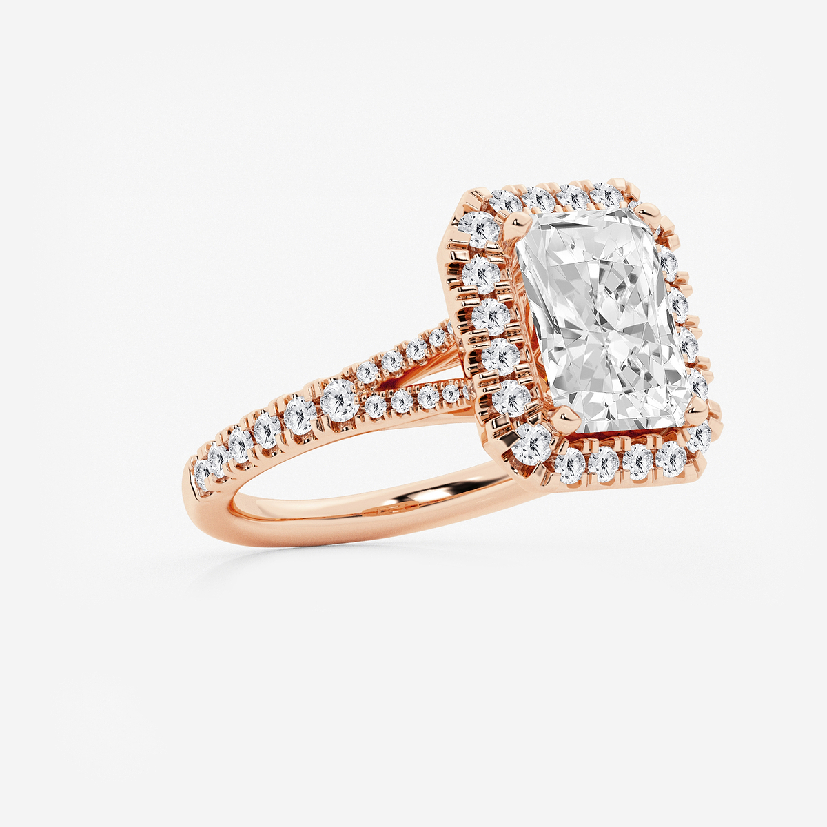Additional Image 1 for  3 3/4 ctw Radiant Lab Grown Diamond Split Shank Halo Engagement Ring