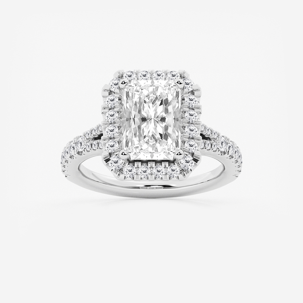 3 3/4 ctw Radiant Lab Grown Diamond Split Shank Halo Engagement Ring