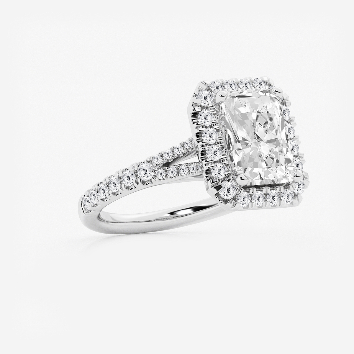 Additional Image 1 for  3 3/4 ctw Radiant Lab Grown Diamond Split Shank Halo Engagement Ring
