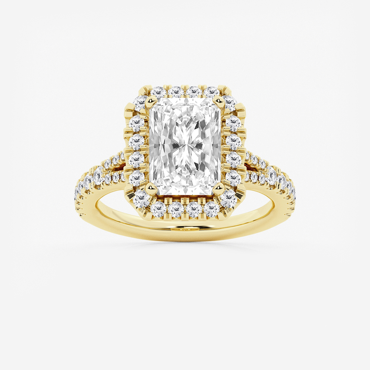 3 3/4 ctw Radiant Lab Grown Diamond Split Shank Halo Engagement Ring