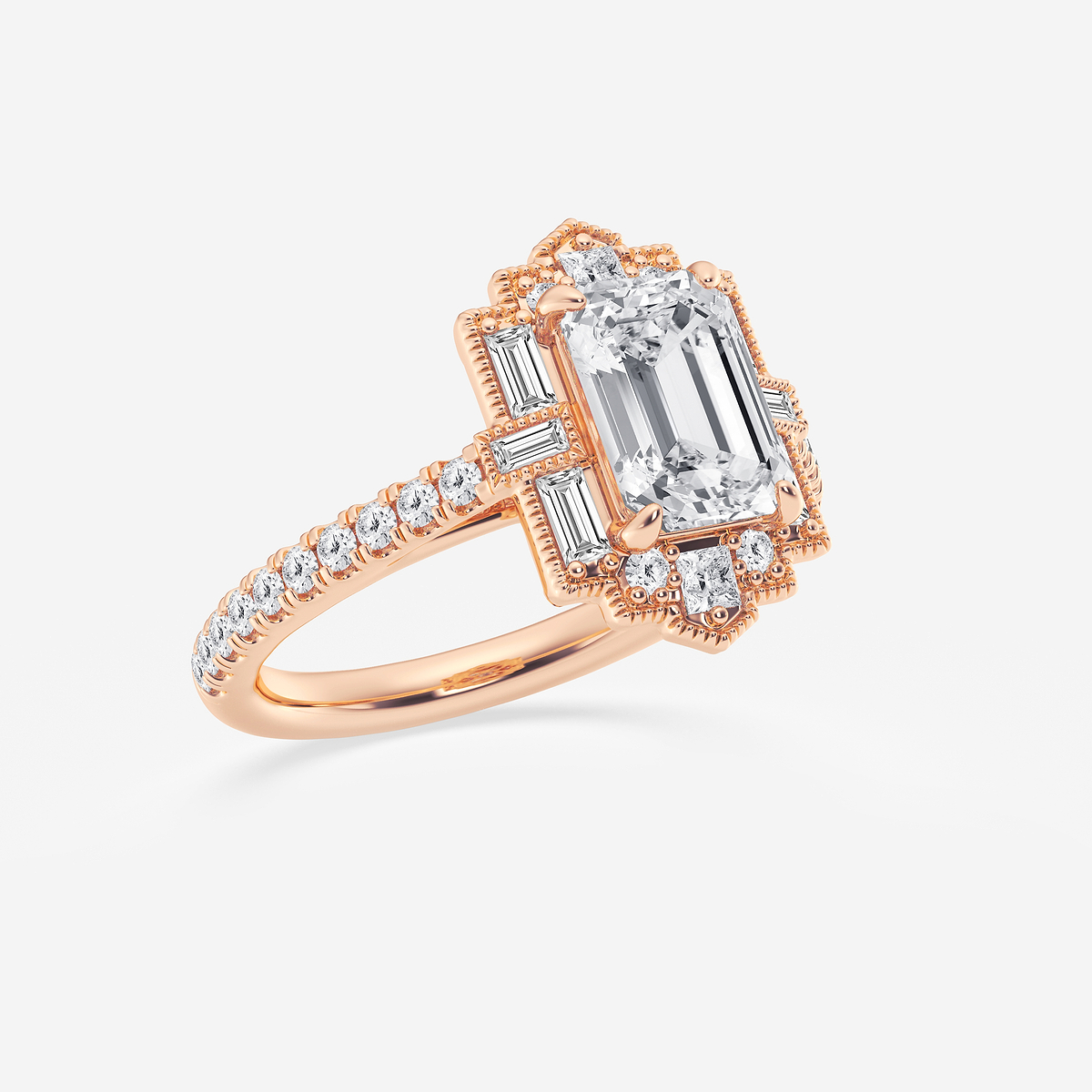 Additional Image 1 for  2 2/3 ctw Multi-Shape Lab Grown Diamond Vintage Inspired Art Deco Engagement Ring