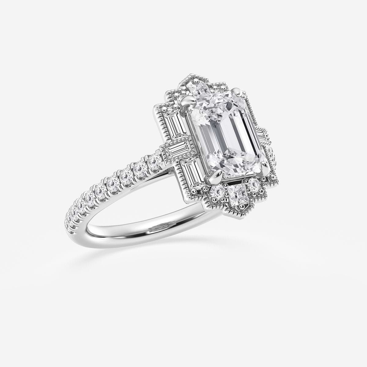 2 2/3 ctw Multi-Shape Lab Grown Diamond Vintage Inspired Art Deco Engagement Ring 14K White Gold, FG, VS2+
