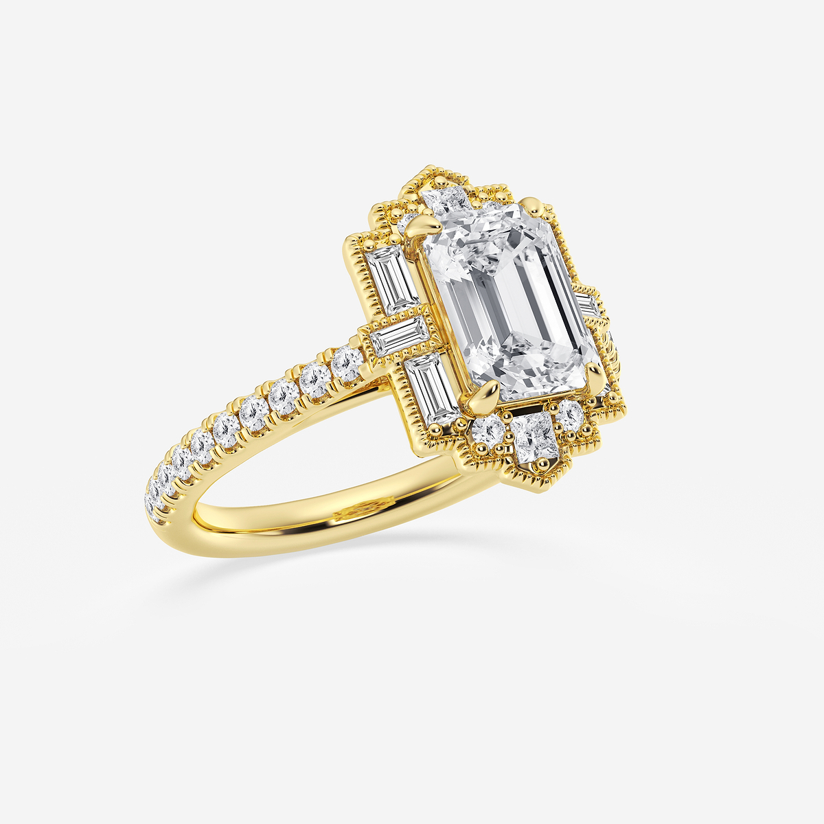 2 2/3 ctw Multi-Shape Lab Grown Diamond Vintage Inspired Art Deco Engagement Ring 14K Yellow Gold, FG, VS2+