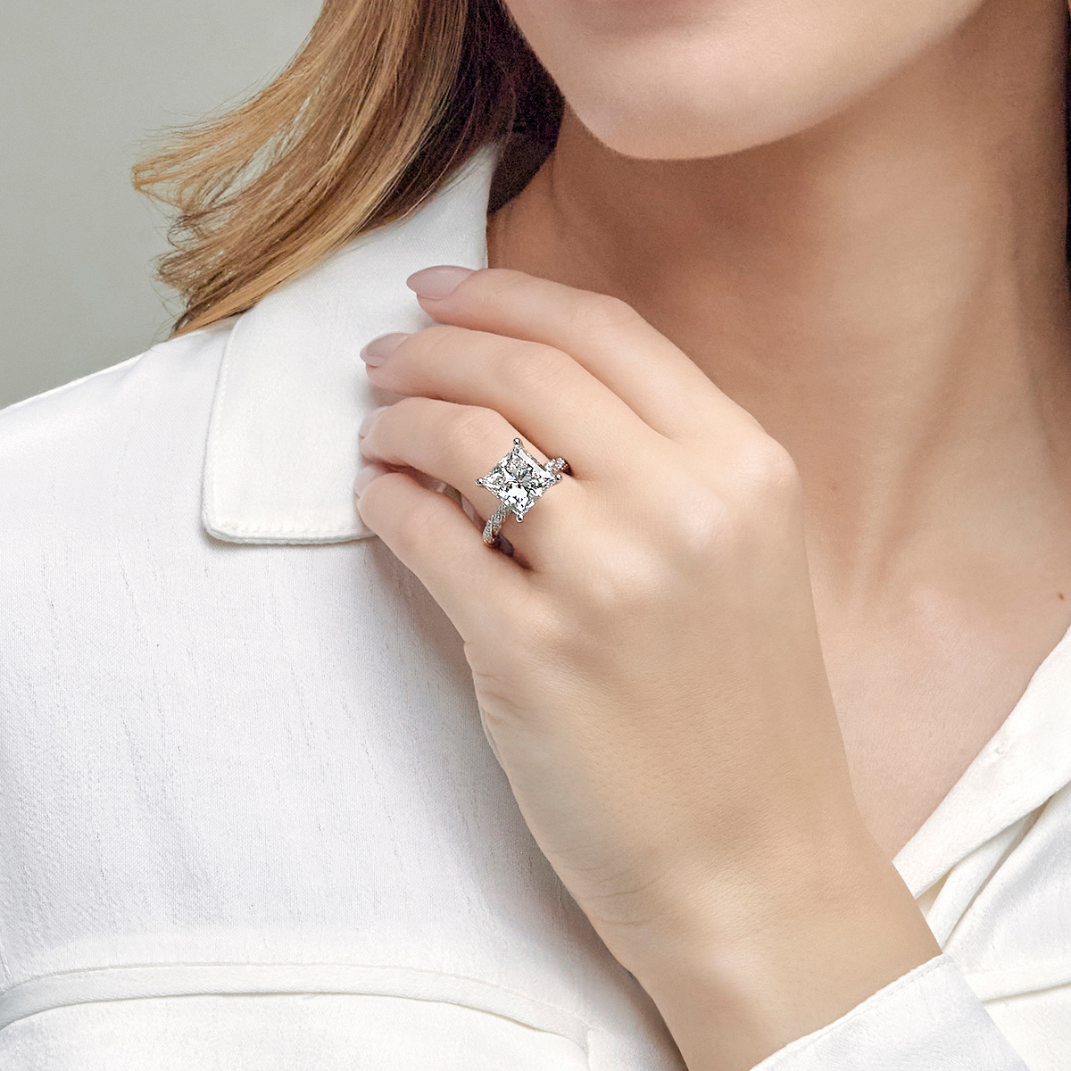 8 2/5 ctw Princess Lab Grown Diamond Ribbon Engagement Ring