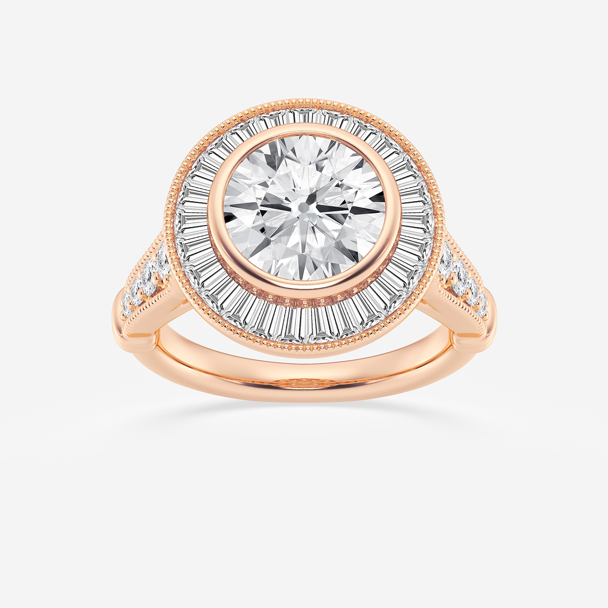 3 ctw Round Lab Grown Diamond Vintage Hidden Halo Engagement Ring