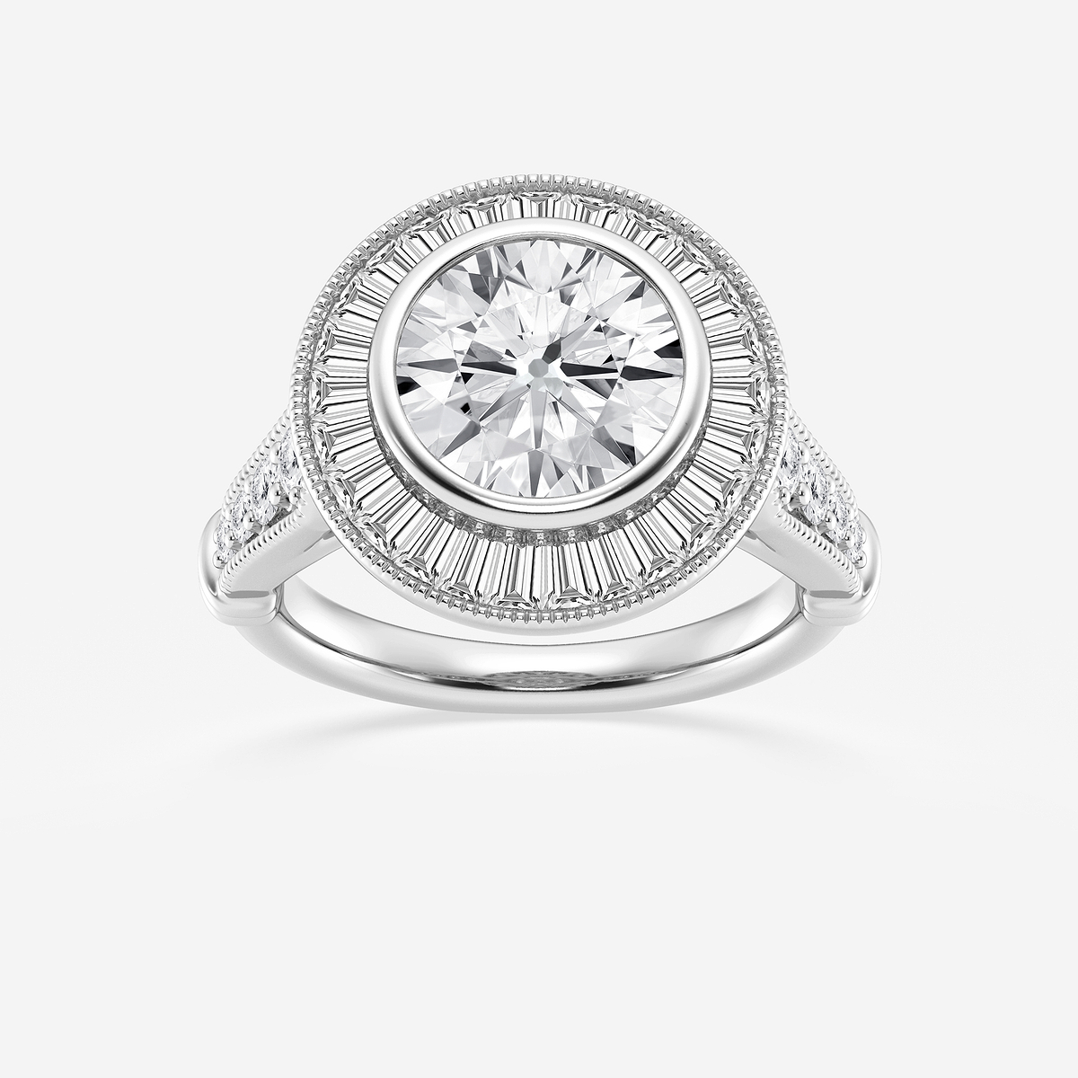3 ctw Round Lab Grown Diamond Vintage Hidden Halo Engagement Ring
