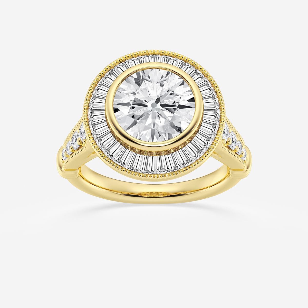 4 ctw Round Lab Grown Diamond Vintage Hidden Halo Engagement Ring