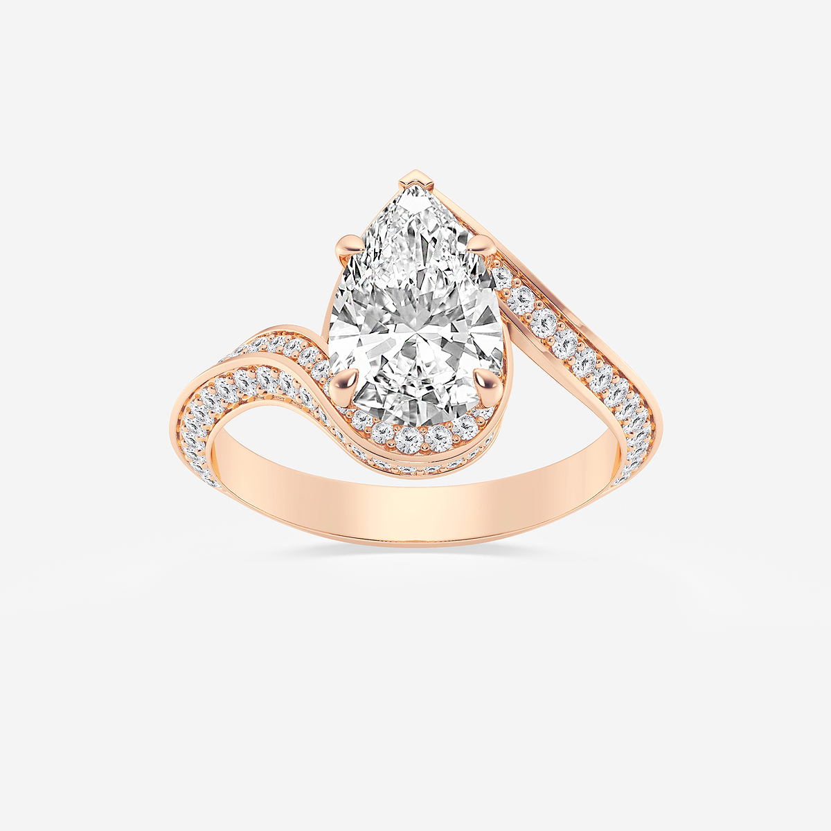 2 1/2 ctw Pear Lab Grown Diamond Twisted Bypass Side Stone Engagement Ring