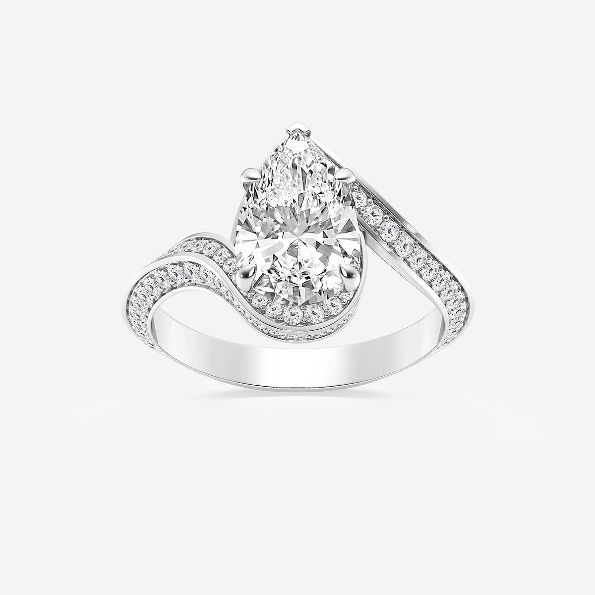 2 1/2 ctw Pear Lab Grown Diamond Twisted Bypass Side Stone Engagement Ring