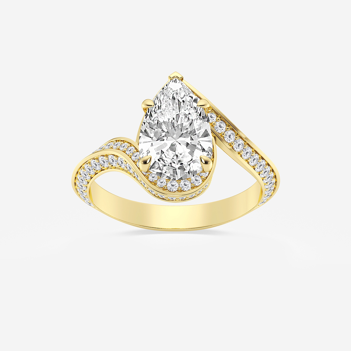 2 1/2 ctw Pear Lab Grown Diamond Twisted Bypass Side Stone Engagement Ring