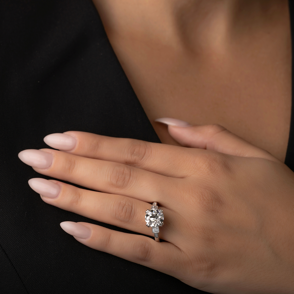 3 1/5 ctw Round Lab Grown Diamond Art Deco Side Stone Engagement Ring
