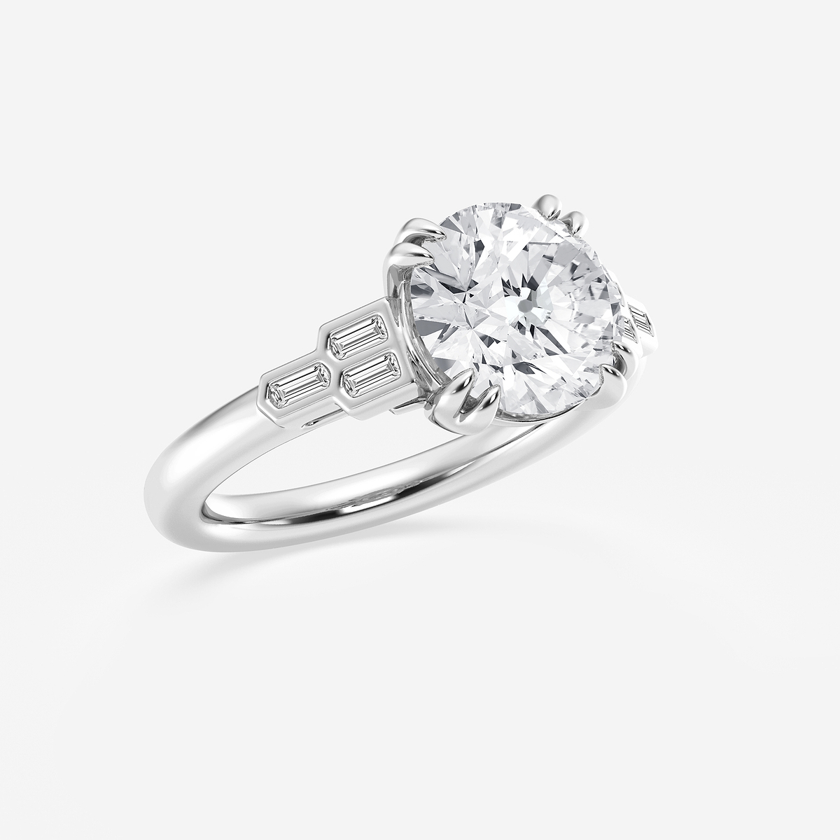Additional Image 1 for  2 1/5 ctw Round Lab Grown Diamond Art Deco Side Stone Engagement Ring