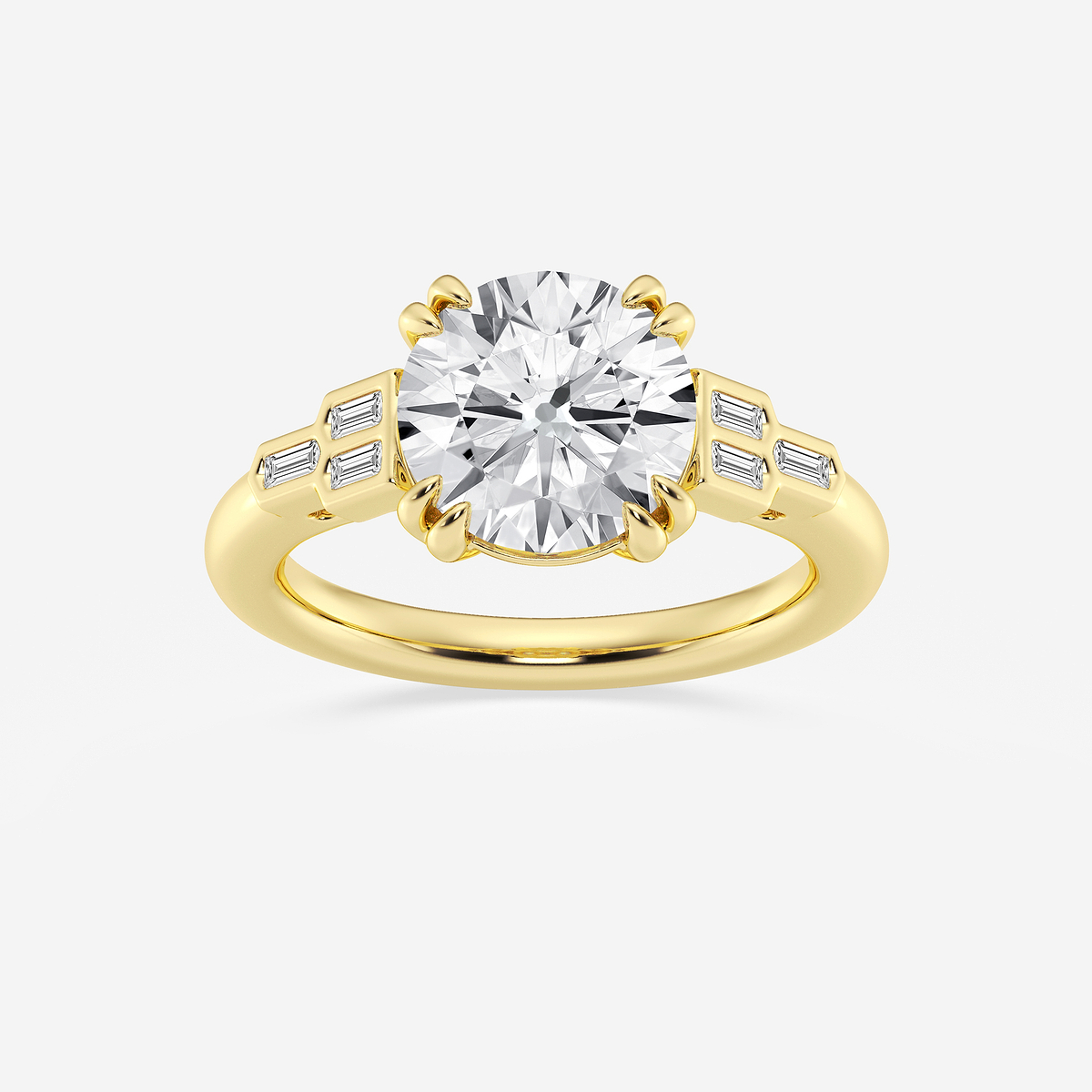 4 1/8 ctw Round Lab Grown Diamond Art Deco Side Stone Engagement Ring