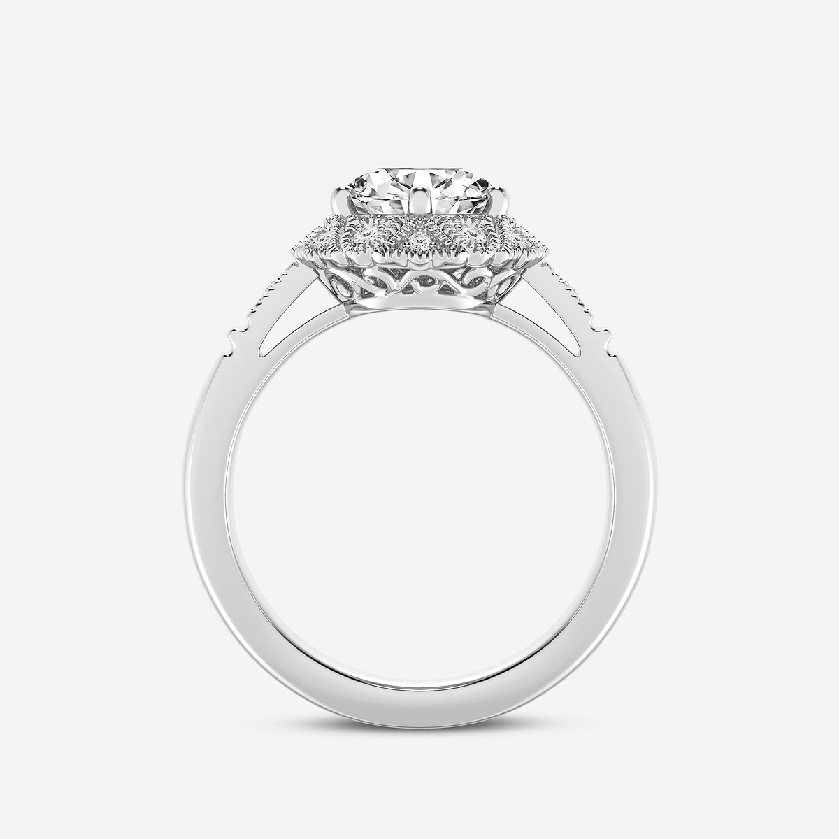Additional Image 1 for  2 ctw Round Lab Grown Diamond Old Mine Cut Milgrain Halo Engagement Ring