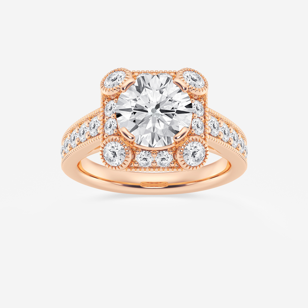 3 ctw Round Lab Grown Diamond Halo Engagement Ring in Milgrain Setting