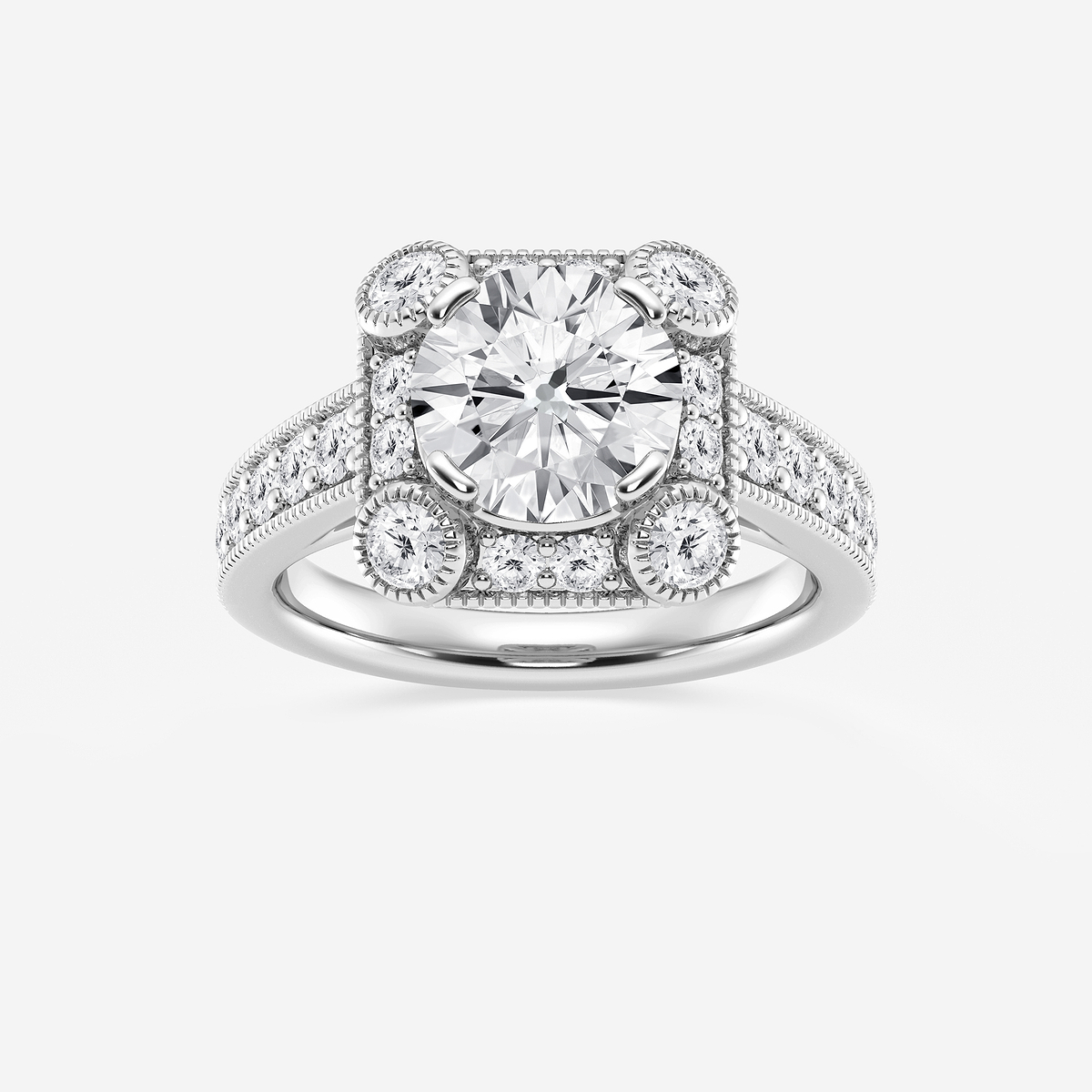 3 ctw Round Lab Grown Diamond Old Mine Cut Halo Engagement Ring in Milgrain Setting
