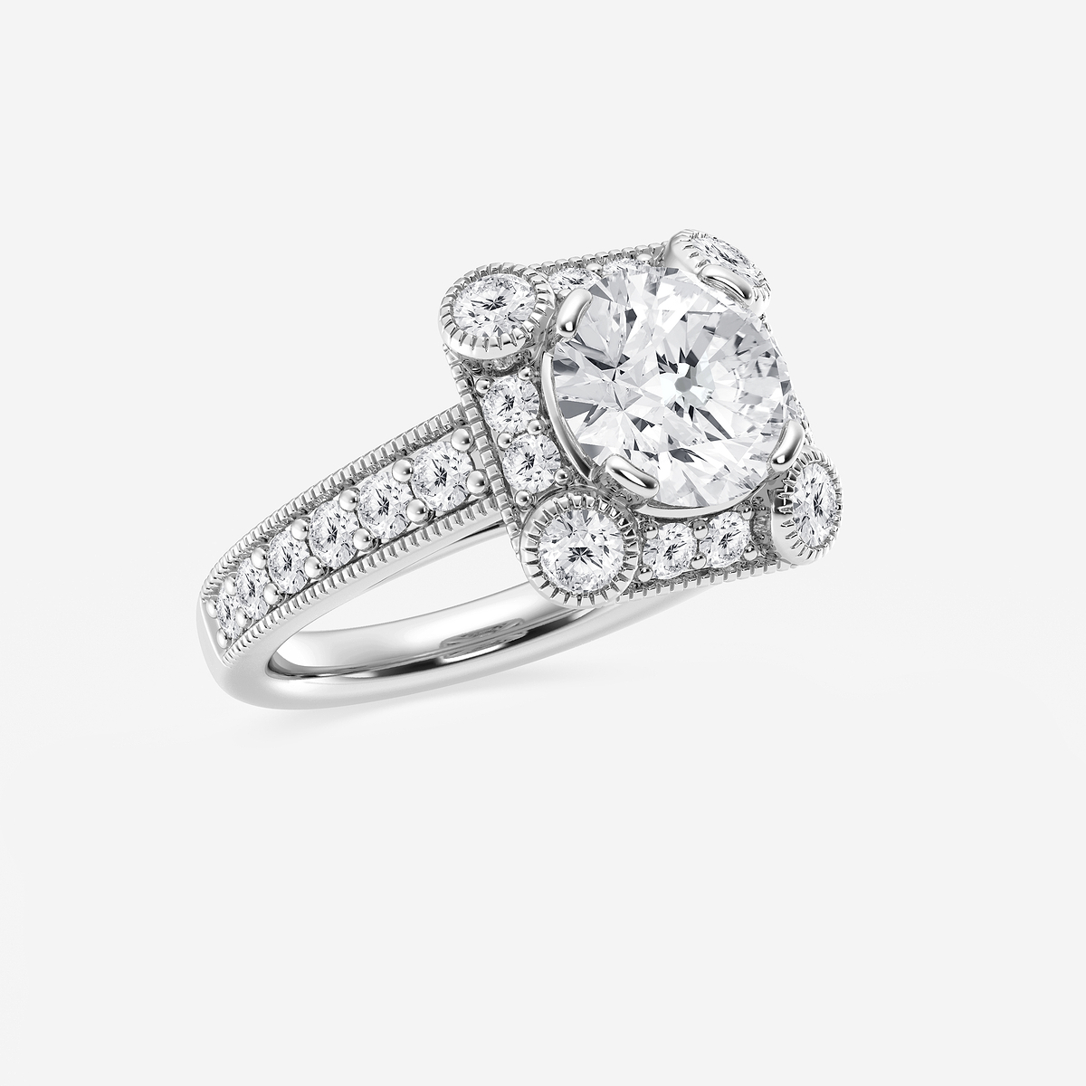 Additional Image 1 for  3 ctw Round Lab Grown Diamond Old Mine Cut Halo Engagement Ring in Milgrain Setting