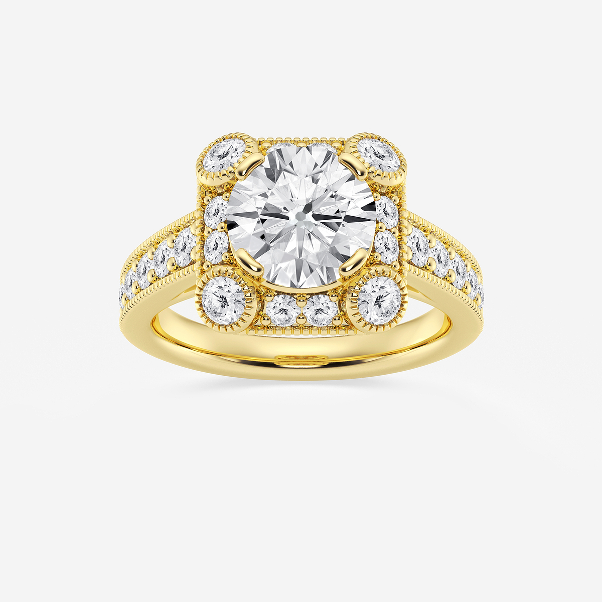 3 ctw Round Lab Grown Diamond Halo Engagement Ring in Milgrain Setting