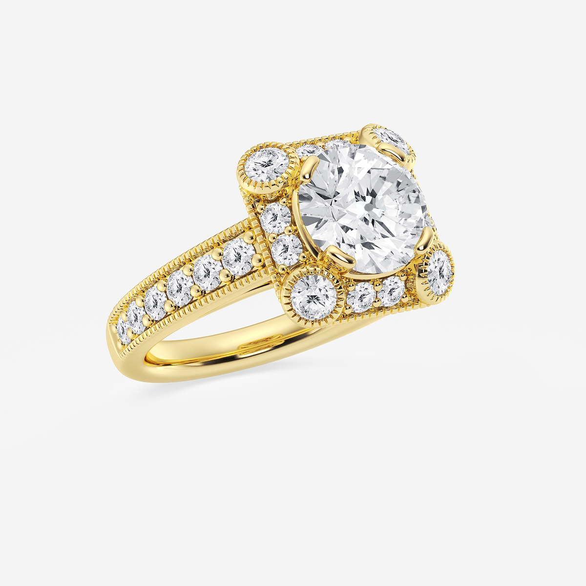 Additional Image 1 for  3 ctw Round Lab Grown Diamond Halo Engagement Ring in Milgrain Setting