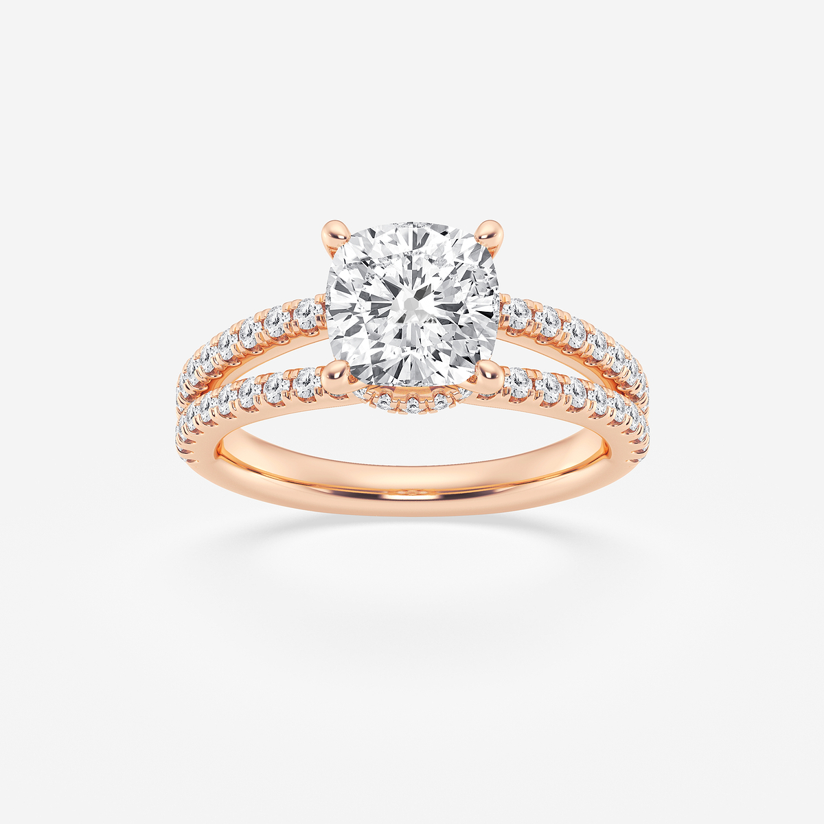 3 ctw Cushion Lab Grown Diamond Old Mine Cut Split Shank Hidden Halo Engagement Ring