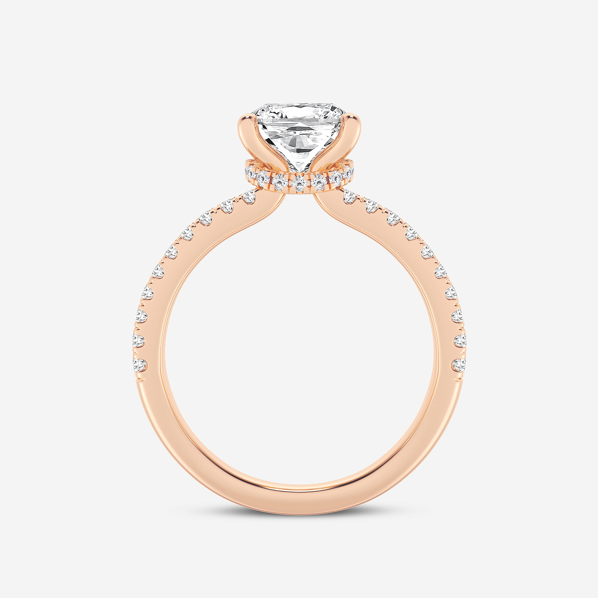 Additional Image 1 for  3 ctw Cushion Lab Grown Diamond Old Mine Cut Split Shank Hidden Halo Engagement Ring
