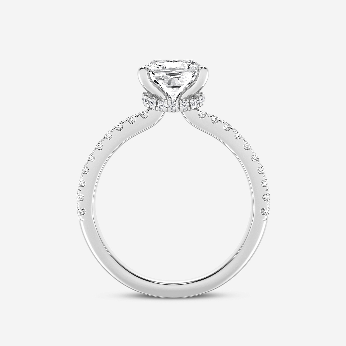 Additional Image 1 for  3 ctw Cushion Lab Grown Diamond Old Mine Cut Split Shank Hidden Halo Engagement Ring
