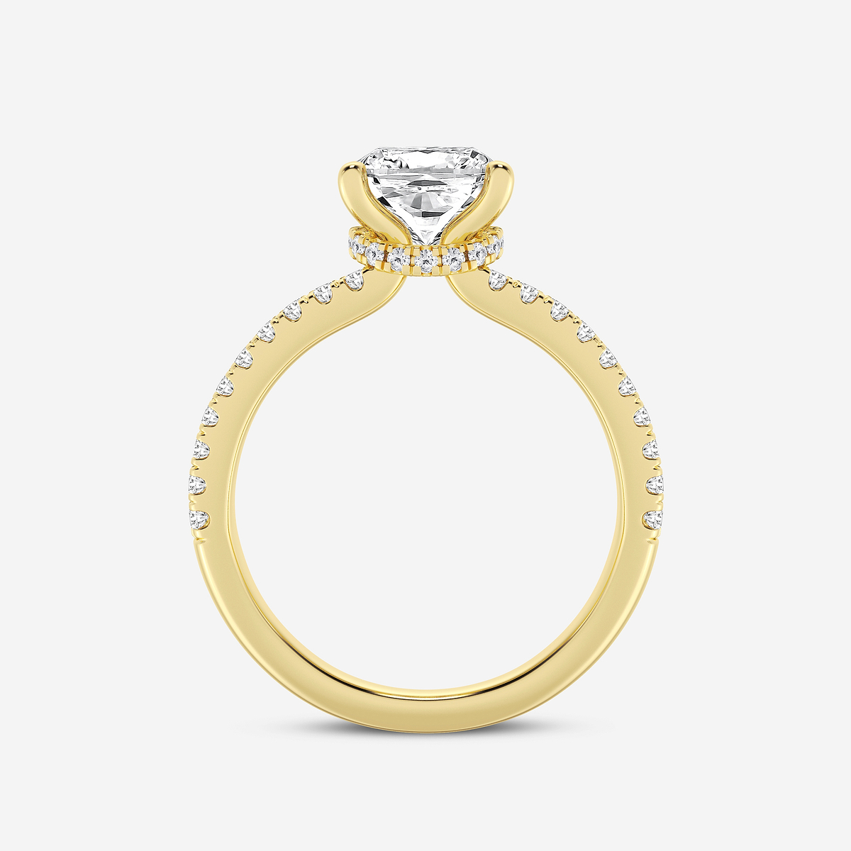 Additional Image 1 for  3 ctw Cushion Lab Grown Diamond Old Mine Cut Split Shank Hidden Halo Engagement Ring