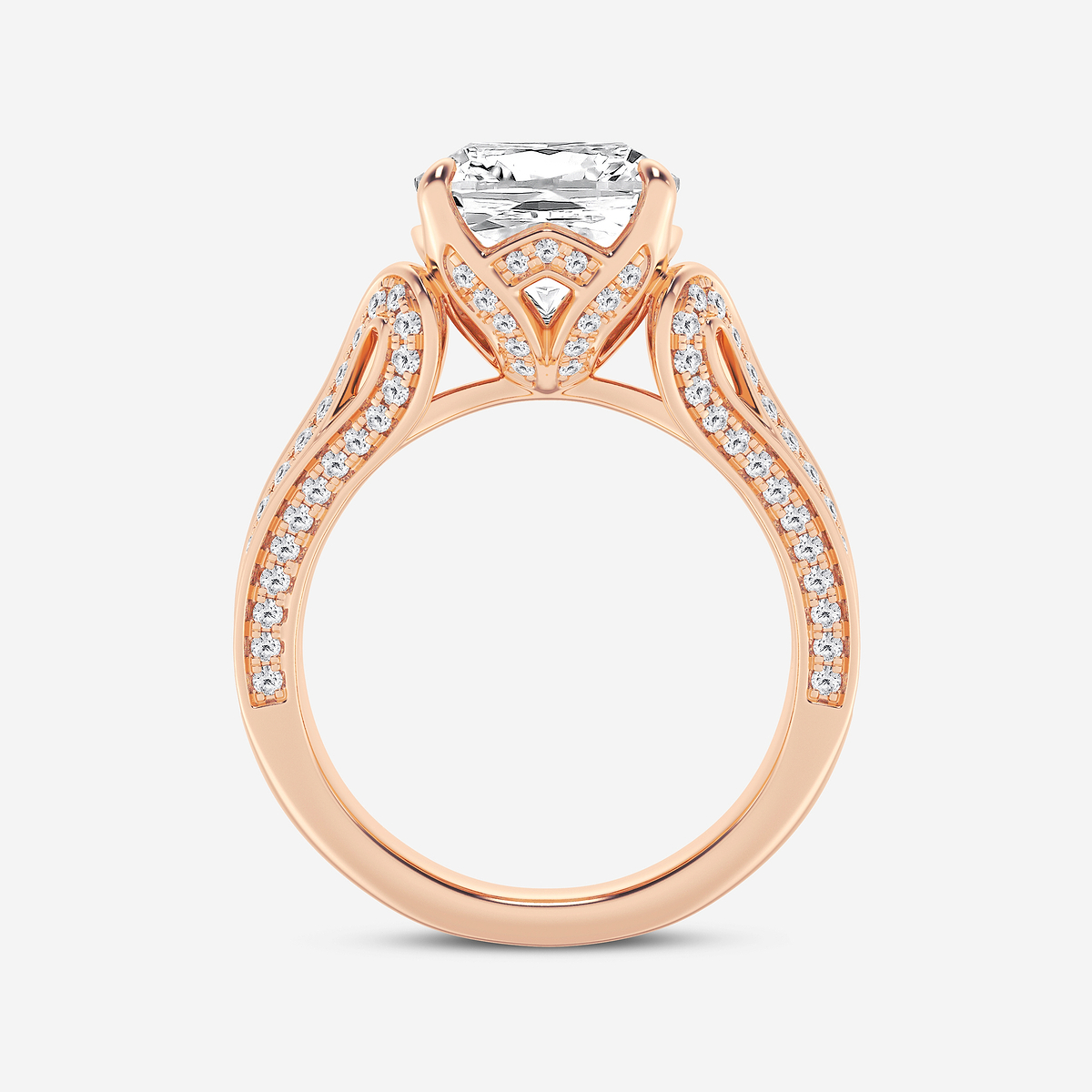 Additional Image 1 for  5 1/5 ctw Cushion Lab Grown Diamond Old Mine Cut Milgrain Split Floral Shank Side Stone Engagement Ring