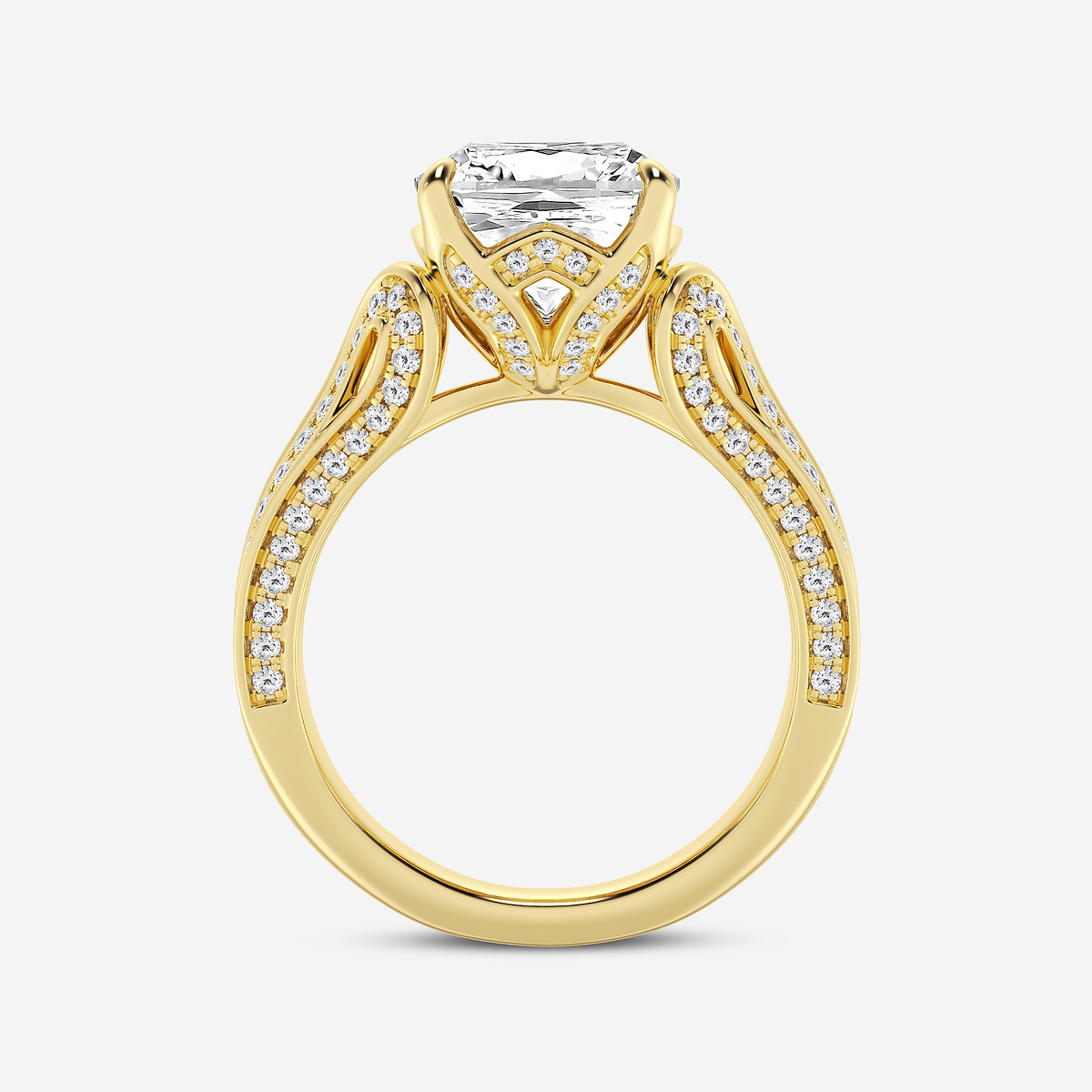 Additional Image 1 for  5 1/5 ctw Cushion Lab Grown Diamond Old Mine Cut Milgrain Split Floral Shank Side Stone Engagement Ring