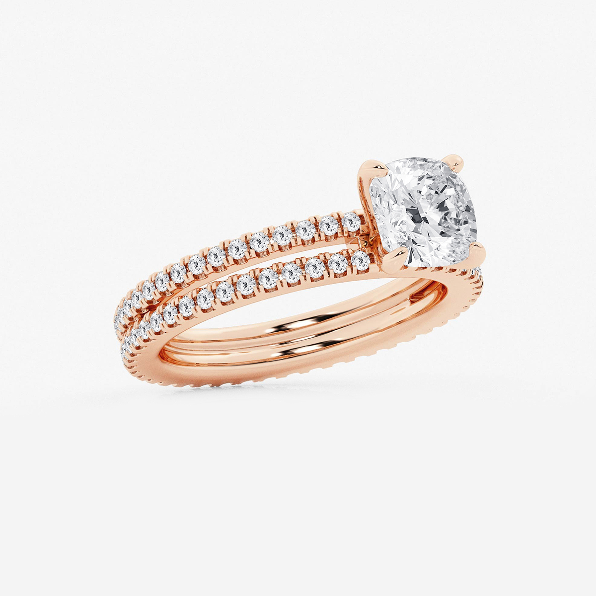 Additional Image 1 for  2 1/5 ctw Cushion Lab Grown Diamond Split Double Band Eternity Engagement Ring