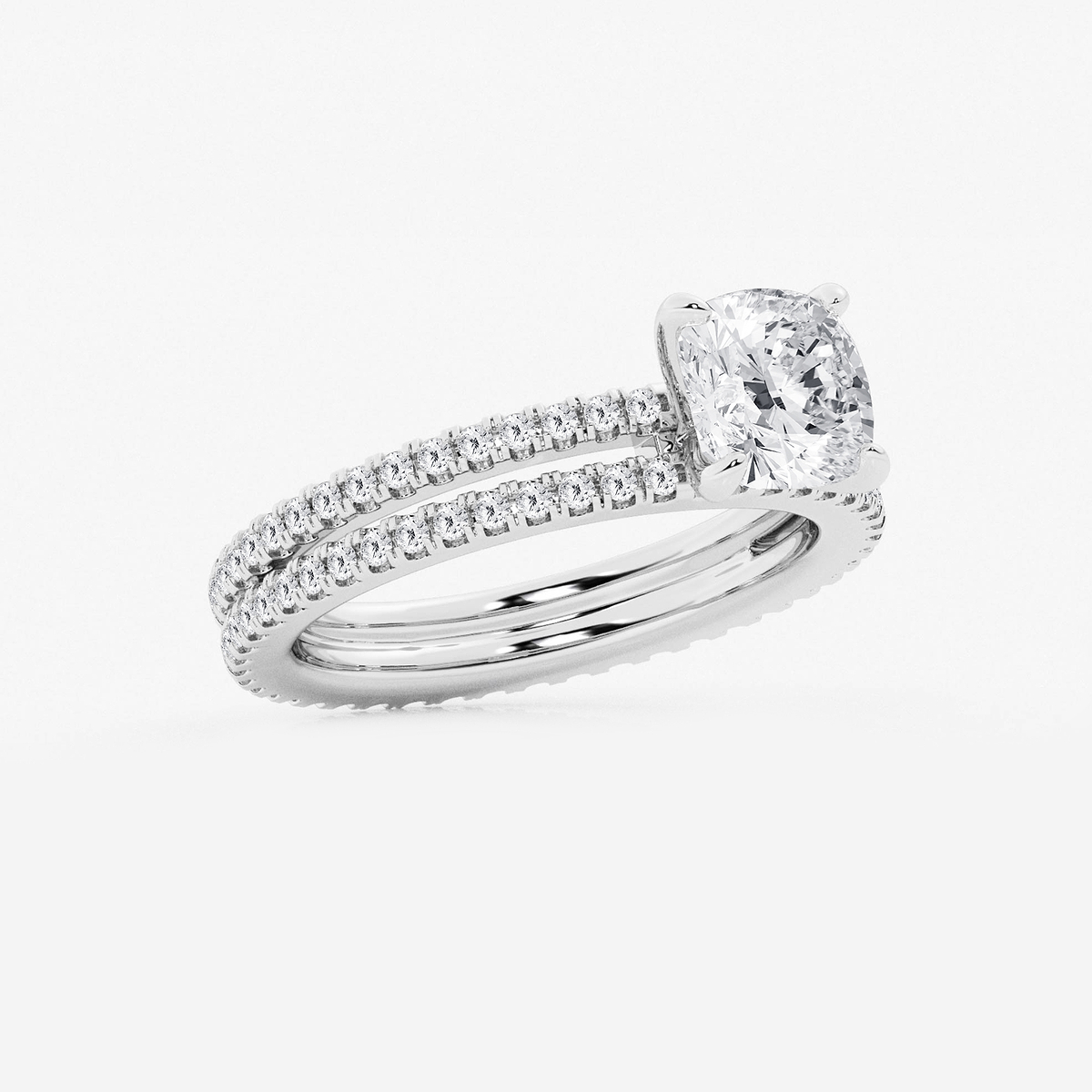 Additional Image 1 for  2 1/5 ctw Cushion Lab Grown Diamond Split Double Band Eternity Engagement Ring