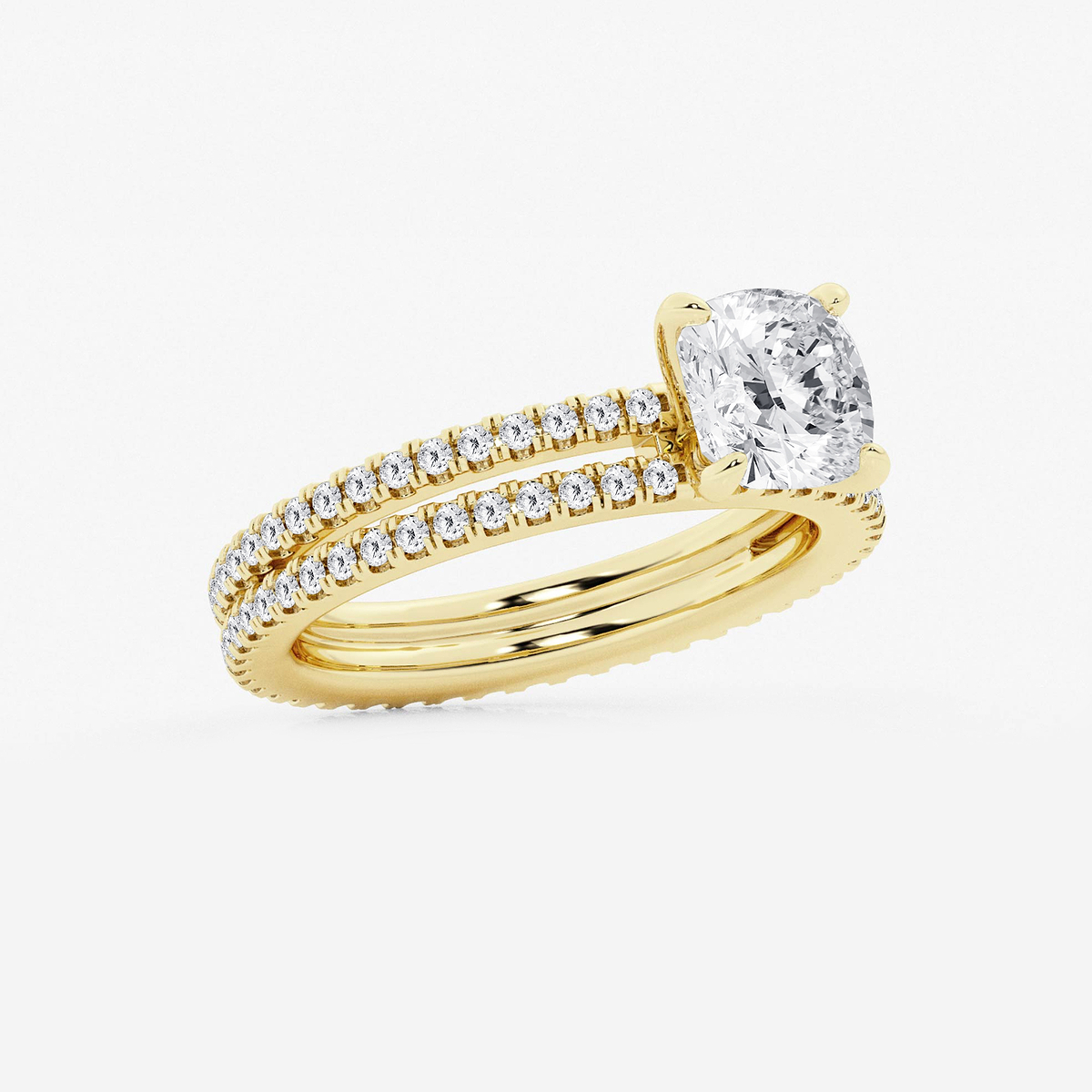 Additional Image 1 for  2 1/5 ctw Cushion Lab Grown Diamond Split Double Band Eternity Engagement Ring