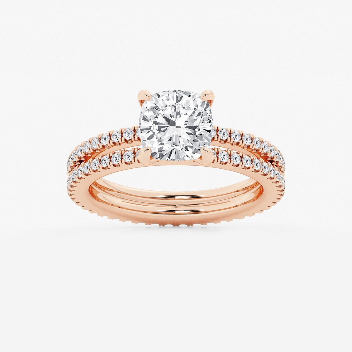 2 3/4 ctw Cushion Lab Grown Diamond Split Double Band Eternity Engagement Ring