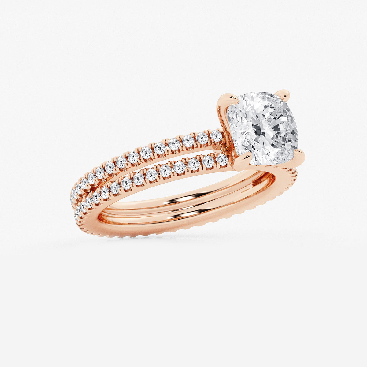 Additional Image 1 for  2 3/4 ctw Cushion Lab Grown Diamond Split Double Band Eternity Engagement Ring
