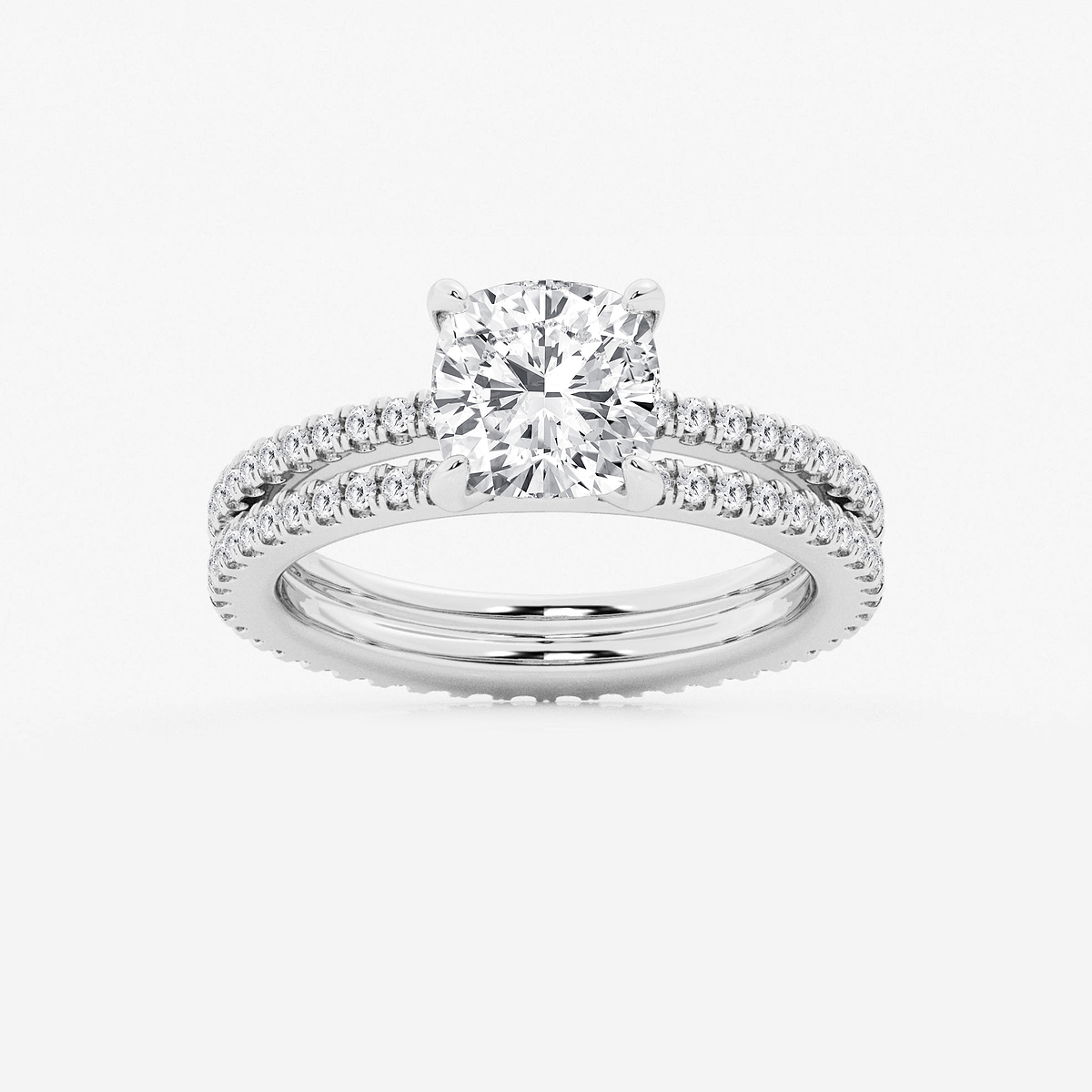 2 3/4 ctw Cushion Lab Grown Diamond Split Double Band Eternity Engagement Ring
