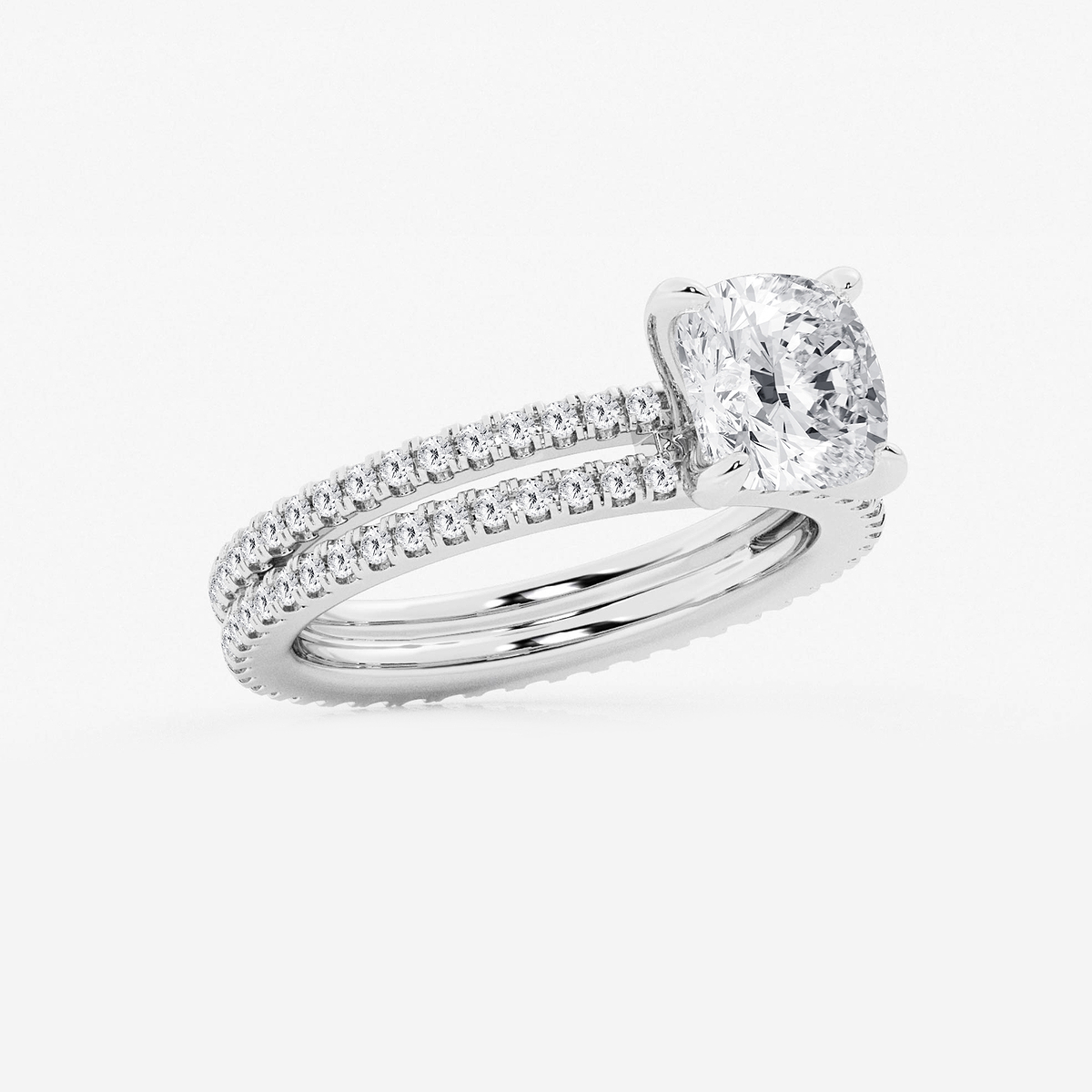 Additional Image 1 for  2 3/4 ctw Cushion Lab Grown Diamond Split Double Band Eternity Engagement Ring