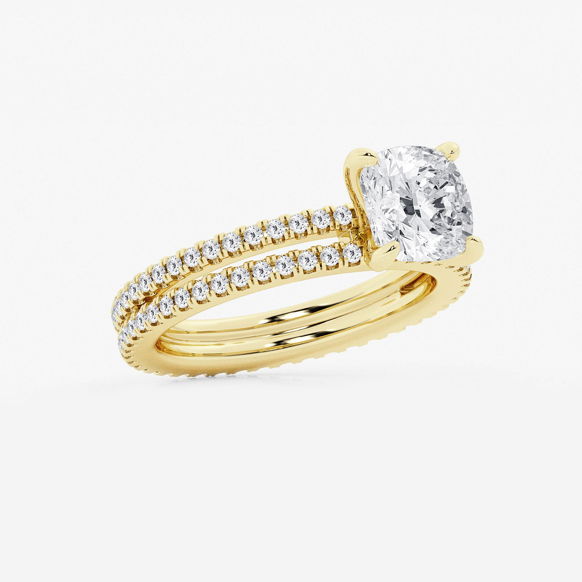 Additional Image 1 for  2 3/4 ctw Cushion Lab Grown Diamond Split Double Band Eternity Engagement Ring